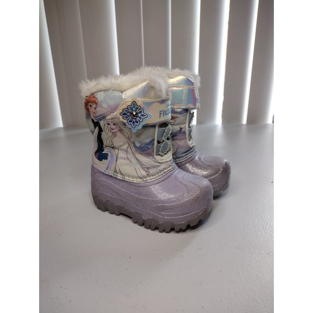 Girls Disney Frozen Winter Snow Boots Size 7 Purple Elsa Anna Warm Lined